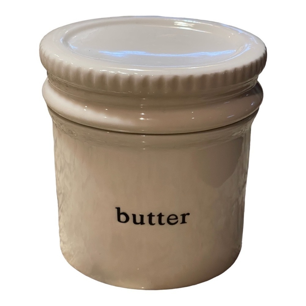 White Black Butter Crock